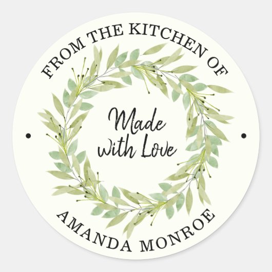Uit de keuken van Greenery Wreath Ronde Sticker (Voorkant)
