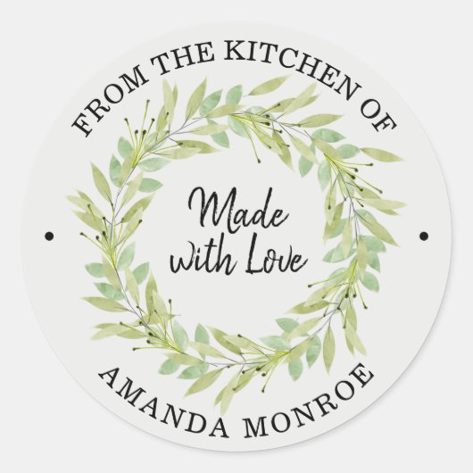 Uit de keuken van Greenery Wreath Ronde Sticker (Voorkant)