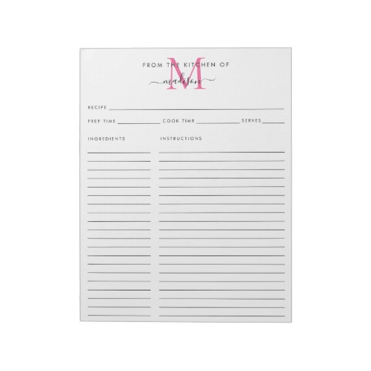 Uit de keuken van het roze monogram notitieblok (Linkerzijde)