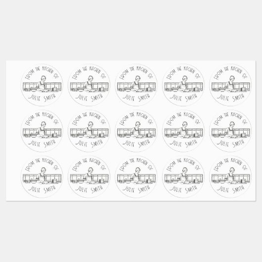 "Uit de keuken van"  kookboek tekening Labels (Vel)