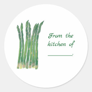 Uit de keuken van, op maat gemaakte aspergelidstic ronde sticker