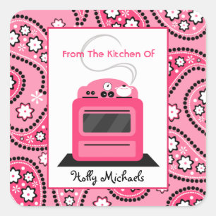 Uit de keuken van...Pink Paisley & Retro kachel Vierkante Sticker