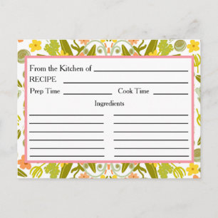 Uit de keuken van Receptkaarten Goud Roze Bloemen  Briefkaart