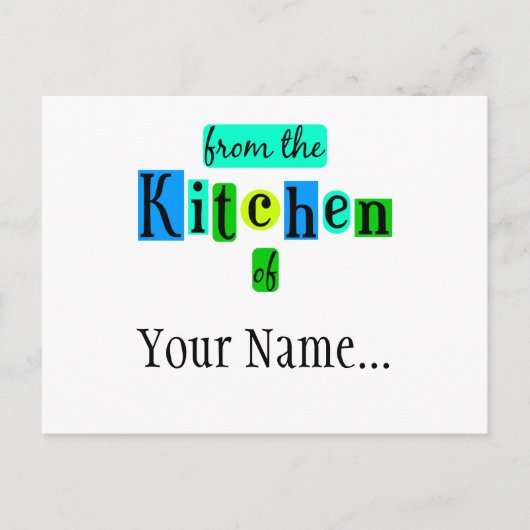 Uit de keuken van Retro Blauw Groen Aangepaste Pos Briefkaart (Voorkant)