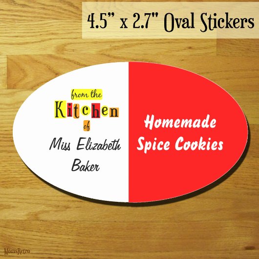 Uit de keuken van Retro Red Yellow Canning Ovale Sticker