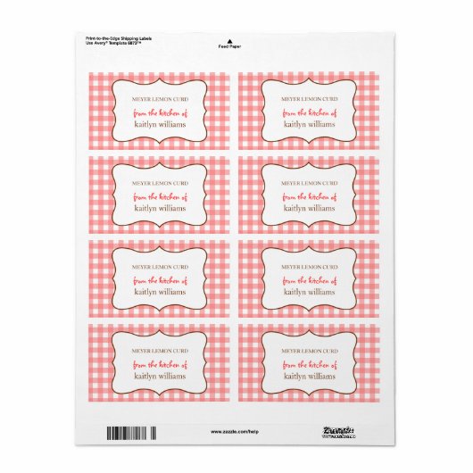 Uit de keuken van rode gingham custom label (Full Sheet)