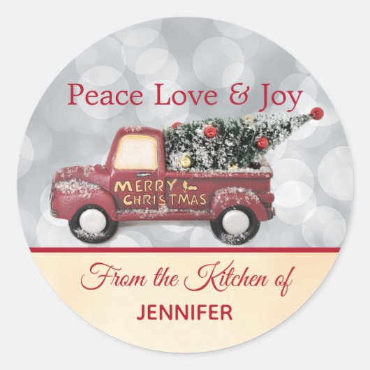 Uit de keuken van | Rode Kerstwagen Ronde Sticker (Voorkant)