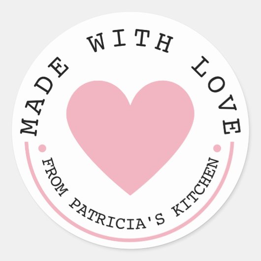 Uit de keuken van - roze hart gemaakt met liefde ronde sticker (Voorkant)