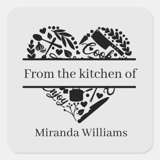 Uit de keuken van voeg naam toe vierkante sticker (Voorkant)