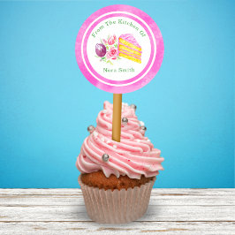Uit De Keuken Van Waterverf Taart Met Bloemen Ronde Sticker