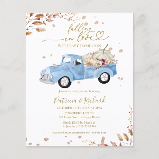 Uit de Lucht Val Je Verliefd Budget Boy Baby Showe Flyer (Voorkant)