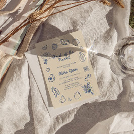 Uit de markt blauw handgetrokken Vrijgezellenfeest Kaart