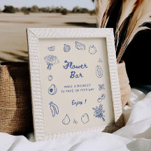 Uit de markt Blauwe Hand getrokken Bloem Bar