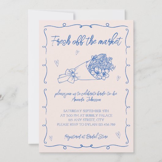 Uit de markt Bloemen Hand getrokken Vrijgezellenfe Kaart (Voorkant)