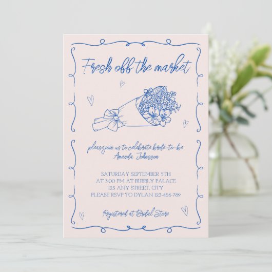 Uit de markt Bloemen Hand getrokken Vrijgezellenfe Kaart (Staand voorkant)