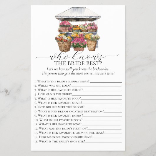 Uit de markt Bloemenwinkel Vrijgezellenfeest spel Flyer (Voorkant)