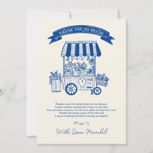 Uit de markt bloemrijke gekrabbel bruidsdouche bedankkaart (Voorkant)