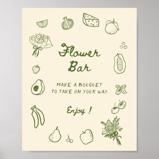 Uit de markt Groene Hand getrokken Bloem Bar Poster (Voorkant)