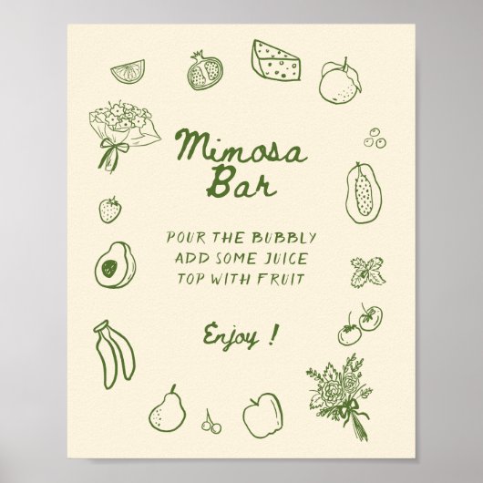 Uit de markt Groene Hand getrokken Mimosa Bar Poster (Voorkant)