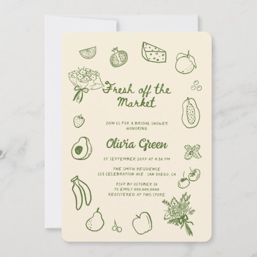 Uit de markt groene hand getrokken Vrijgezellenfee Kaart (Voorkant)