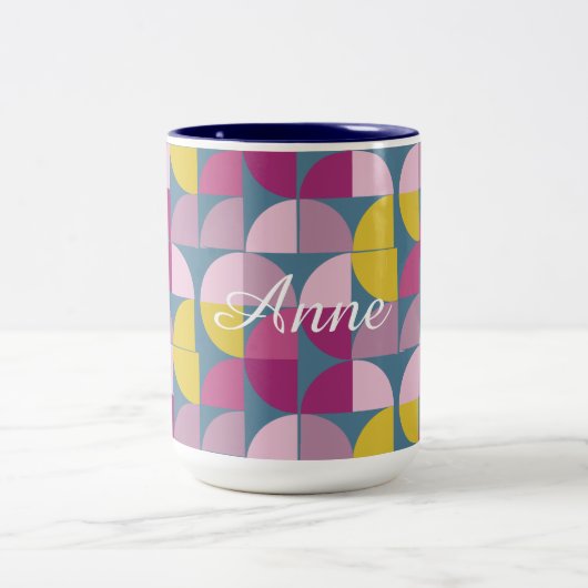 uit de midden eeuw lichte, psychedelische paarse r tweekleurige koffiemok (Center)