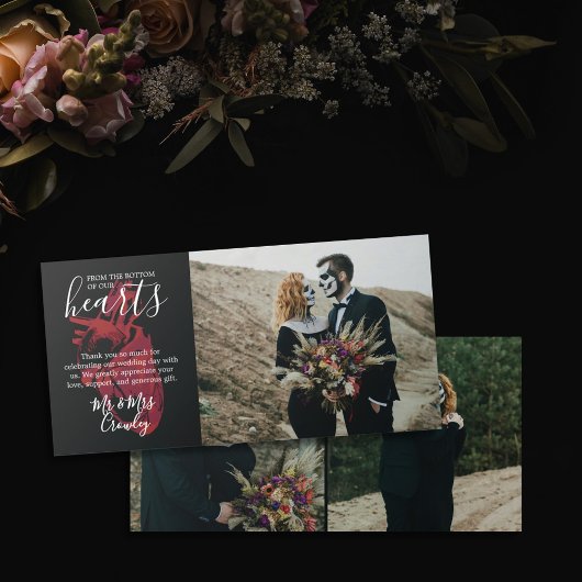 Uit de onderkant van onze harten donkere bruiloft bedankkaart