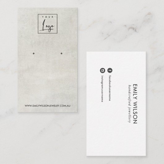 UIT DE WIT-GRAY CONCRETE STUD EARRING DISPLAY-KAAR VISITEKAARTJE (Voorkant / Achterkant)