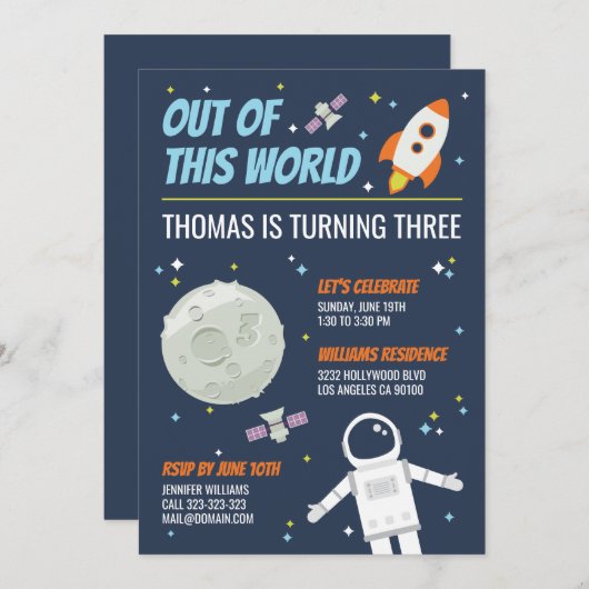 Uit deze wereld Outer Space Kids Verjaardagsfeest Kaart (Voorkant / Achterkant)