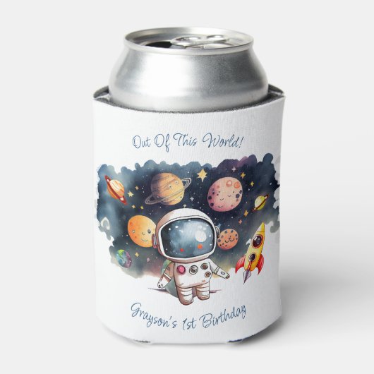 Uit deze wereld Outerspace Planeten Jongen Verjaar Blikjeskoeler (Blikje Voorkant)