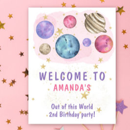 Uit deze wereld Pink Planets Meisje Welkom Party Poster