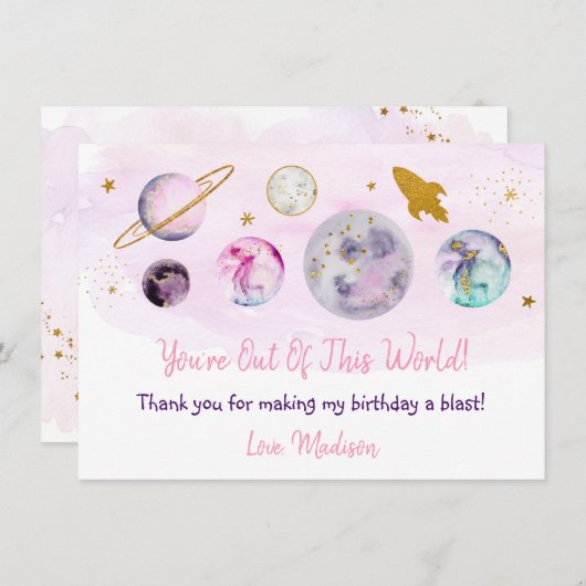 Uit deze wereld roze melkroze goud bedankkaart (Voorkant / Achterkant)