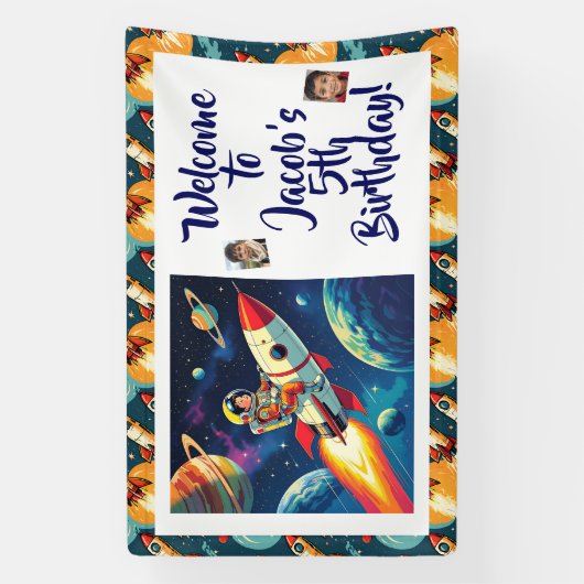 Uit deze Wereld Ruimte Thema Jongen Verjaardag Spandoek (Verticaal)