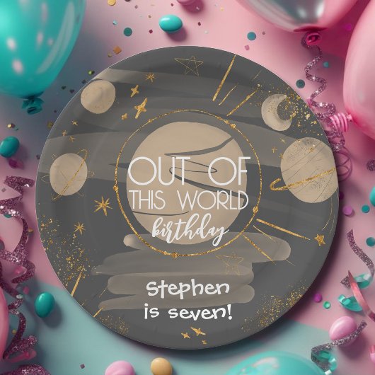 Uit deze wereld ruimte verjaardag papieren bordje