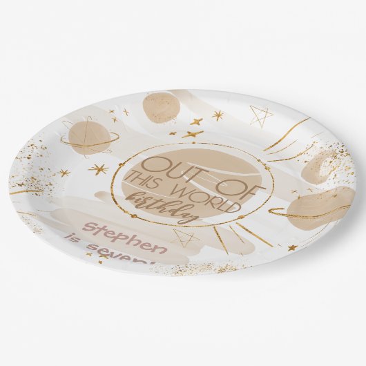 Uit deze wereld ruimte verjaardag papieren bordje (Gekanteld)