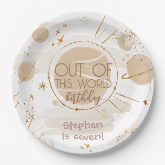 Uit deze wereld ruimte verjaardag papieren bordje (Voorkant)