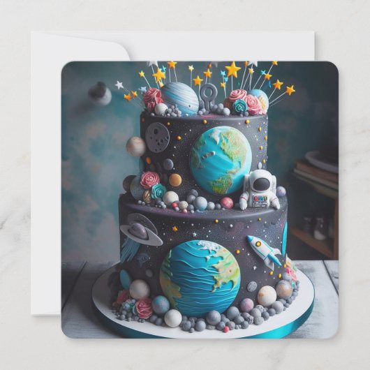UIT DEZE WERELD SPACE CAKE KINDEREN VERJAARDAG KAART (Voorkant)