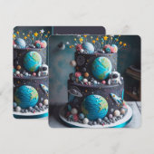 UIT DEZE WERELD SPACE CAKE KINDEREN VERJAARDAG KAART (Voorkant / Achterkant)