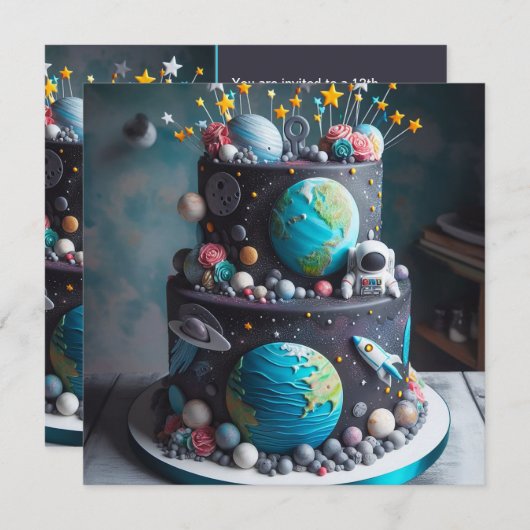 UIT DEZE WERELD SPACE CAKE KINDEREN VERJAARDAG KAART (Voorkant / Achterkant)