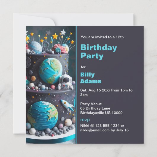 UIT DEZE WERELD SPACE CAKE KINDEREN VERJAARDAG KAART (Achterkant)