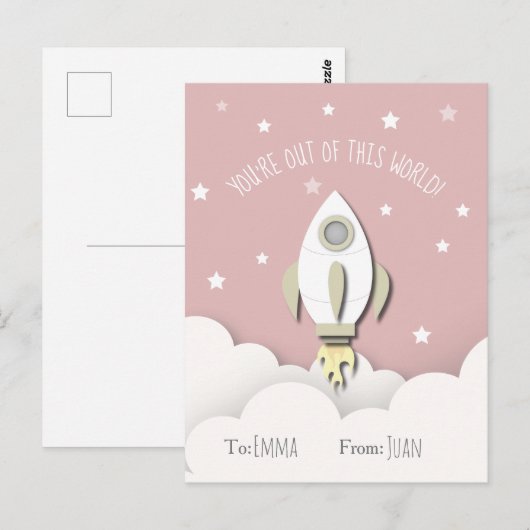Uit deze World Pink Space Rocket Valentijn Briefkaart (Voorkant / Achterkant)