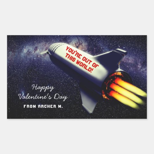 Uit deze World Retro Rocket Kinder Valentijn Rechthoekige Sticker (Voorkant)