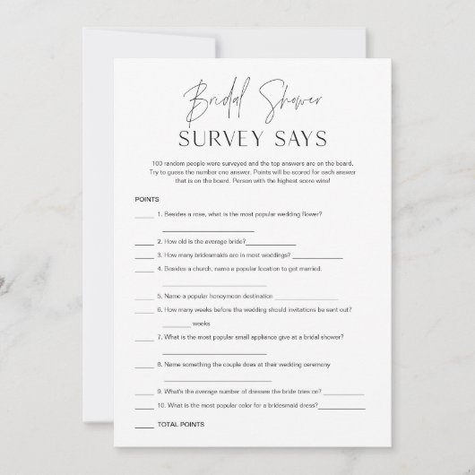 Uit een minimale enquête over het Vrijgezellenfees Kaart (Voorkant)