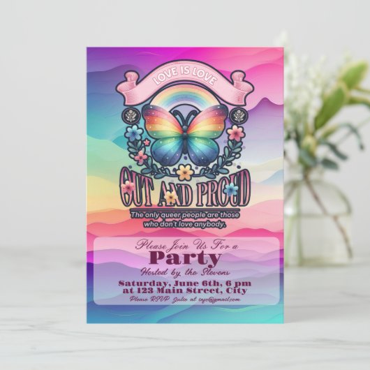 Uit en trots Gay Pride Party Kaart (Staand voorkant)