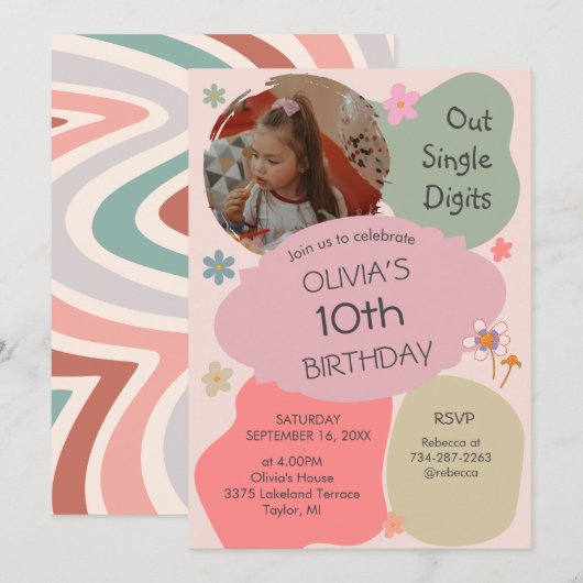 Uit enkele cijfers 10e verjaardag uitnodiging (Voorkant / Achterkant)