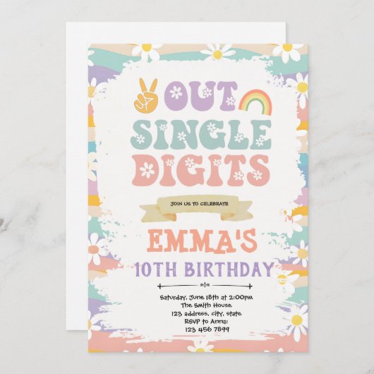 Uit enkele cijfers vrede verjaardag uitnodiging (Voorkant / Achterkant)