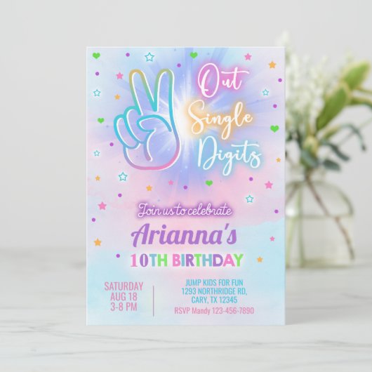 UIT HET ENKELE DIGITS meisje 10e verjaardag nodigt Kaart (Staand voorkant)