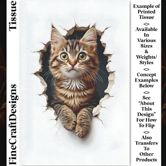 Uit het gat steken, Tabby Cat Kitten CN6 Decoupage Tissuepapier