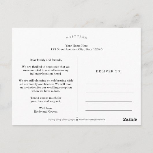 Uit het hart bruiloft aankondiging Briefkaart (Achterkant)