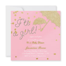 UIT IS EEN MEISJE Roze & Gouden Babyshower Uitnodi