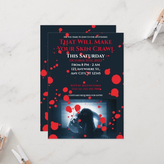 Uit je Schreeuw Halloween-feest Kaart (Voorkant / Achterkant in situ)